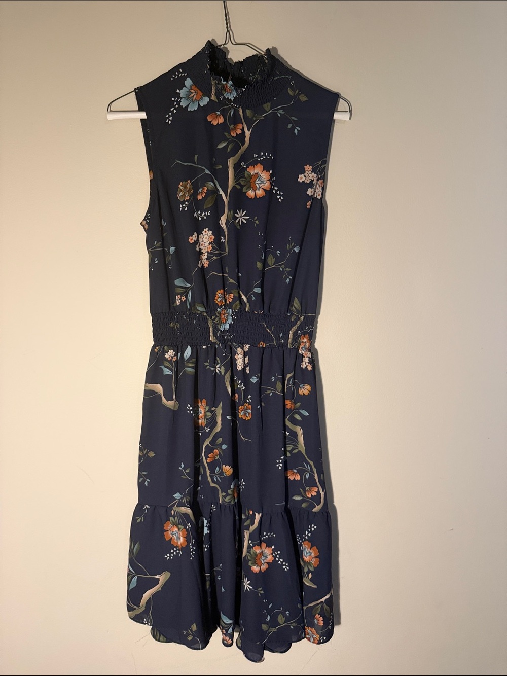 Nanette Lepore Navy Floral High-Neck Midi Dress